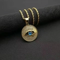 Gold plated stainless steel evil eye pendant necklace with sparkling zircon stones - Gold Pendant Only