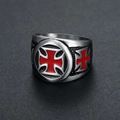 Anello punk vintage da uomo in acciaio inossidabile con croce di ferro rossa spazzolata - US 7 / Color Acciaio