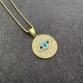 Hip hop gold plated stainless steel necklace with blue evil eye pendant and white crystals - Pendant Only (DZ305B) / Gold Green Enamel Pendant Only