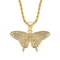 Collana con ciondolo a farfalla hip-hop con strass e catena a fune placcata oro - Pendente Oro Solo (Senza Catena)