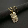 Collier hip hop avec pendentif rectangulaire croix dorée en acier et strass brillants - Pendentif doré uniquement