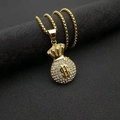 Ciondolo borsa di denaro hip hop placcato oro con cristalli e segno del dollaro su catena - Solo Ciondolo (Senza Catena) / Oro