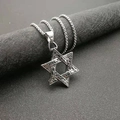 Pendente esagonale retrò in acciaio inossidabile con motivi vintage e catena in metallo - Pendente Singolo Argento Retro
