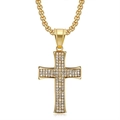 Collana con ciondolo a croce hip hop in acciaio al titanio dorato con zirconi bianchi - Pendente Oro Solo (Senza Catena)