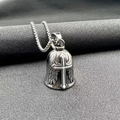 Detailed view of vintage steel biker bell with 3D cross and angel wings relief - Retro Silver (White Enamel Cross)