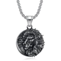 Vintage stainless steel lion head pendant necklace with thick chain on white background - Vintage Steel Pendant