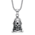 Retro punk skull guardian bell pendant with box chain in oxidized stainless steel finish - Vintage Steel Pendant / Pendant Only