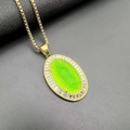 Golden hip hop Virgin Mary pendant necklace with green resin and clear rectangular zircons - Gold Green Pendant Only (Without Chain)