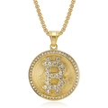 Collar hip hop de oro con colgante de bitcoin y diamantes de imitación - Colgante Dorado Únicamente (Sin Cadena)