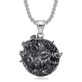 Vintage stainless steel Viking wild boar pendant necklace with punk style chain link - Single Pendant (Retro Steel Color)