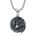 Men's retro Viking wolf head pendant necklace with vintage relief and square chain links - Vintage Steel Pendant