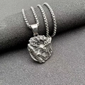 Vintage silver Viking elk head pendant necklace with rustic forest relief on box chain - Vintage Steel Pendant