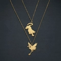 Collana in acciaio inossidabile dorato con ciondoli a forma di tigre e gru e catena a O - Set Tigre E Gru / Stile Oro