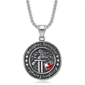 Tempeliers ketting van roestvrij staal met rood kruis en vintage zilveren finish - Vintage Stalen Hanger Zonder Ketting (DZ041)