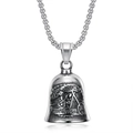 Polished stainless steel biker lucky bell pendant with Ride to Live motorcycle relief - Retro Bell Pendant (LD015)