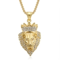 Collana con ciondolo testa di leone hip-hop con corona e cristalli su catena oro - Oro (Ciondolo Solo Senza Catena)