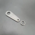 Close-up of industrial brushed stainless steel motorcycle bell hanger with split ring - Teardrop With Keyring / Black Style B (PJ001)