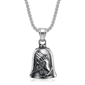 Retro stainless steel punk bell pendant necklace featuring praying hands and cross motifs - Vintage Steel Praying Hands Bell Pendant