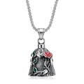 Vintage titanium steel motorcycle bell pendant necklace with red rose and vine pattern - Retro Steel (Retro Steel Color Single Bell)