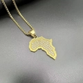 Gold-plated Africa map pendant necklace with crystal zircons on a gold box chain - Gold Pendant Only