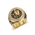 Gold plated stainless steel knight ring with red cross shield and cubic zirconia stones - US 7 / Gold