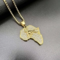 Gold plated hip hop Africa map necklace with lion emblem and pavé rhinestones - Gold Pendant Only / Gold