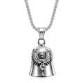 Titanium steel punk biker angel wings lucky exorcism bell necklace with box chain - Embossed Angel Bell Style / Vintage Steel Silver