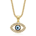 Gold plated hip hop evil eye pendant necklace with crystals and blue enamel inlay - Gold Pendant Only