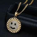 Iced out smiley face sunflower pendant necklace with gold plated cuban link chain - Gold Pendant Only