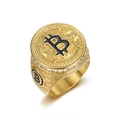 Anillo Bitcoin para hombre chapado en oro con cristales y patrones de circuitos - US 7 / Dorado
