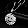 Macro shot of silver hip hop smiley face pendant with zircon pave and cuban chain - Silver Color Single Pendant