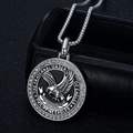 Silver stainless steel Philippine Eagles pendant necklace with blue enamel and crystals - Steel Color Blackened Pendant Only (Without Chain)