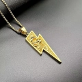 Vintage punk gold lightning bolt pendant necklace for men with intricate engraved dragon patterns - Gold Pendant Only