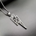 Punk style stainless steel lightning bolt pendant necklace with skull relief design - Vintage Steel Pendant