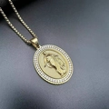 Religious Jesus pendant necklace in gold finish with sparkling cubic zirconia stones - Jesus Relief (FZ030 Pendant Only)
