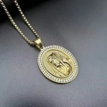 Colgante religioso hip hop bañado en oro con figura en relieve y circonitas en cadena box - Colante Solo (Sin Cadena) (FZ027)