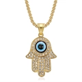 Gold Hamsa Hand pendant necklace with blue Evil Eye and sparkling crystals - Gold Pendant Only