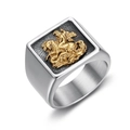 Vintage St. George Dragon Slayer signet ring in stainless steel with gold relief - US 7 / Two Colors