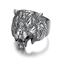 Retro vintage punk style stainless steel tiger head ring for men in antique silver finish - US 7 / Vintage Steel Silver