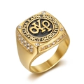 Anello da uomo in acciaio dorato con sigillo Alpha Kappa Rho e strass bianchi - US 7 / Oro