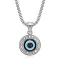 Silver stainless steel Evil Eye pendant necklace with blue enamel and sparkling rhinestones - Silver Color Single Pendant