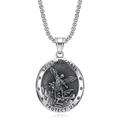 Vintage Sankt Michael Anhänger Halskette aus Edelstahl in Silber Rundform für Damen - Vintage Stahlfarbe Nur Anhänger (Ohne Kette)