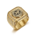 Bague pour homme en acier inoxydable doré avec motif aigle et cristaux blancs - Or