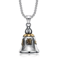 Collana con ciondolo a campana vintage in acciaio inox con loto dorato e simbolo Om - Campana Singola Bicolore (LD032)