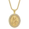 Collana con ciondolo ritratto di Gesù in acciaio inossidabile dorato e zirconi cubici - Solo Pendente (Senza Catena)