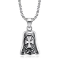 Collana con ciondolo a campana con croce in acciaio inossidabile lucido stile biker - Campanella in Acciaio Vintage Solo (Senza Catena)