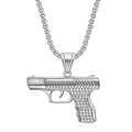 Iced-out Glock pistol pendant necklace in polished silver steel with cuboid chain - Pendant Only (Without Chain) Steel Color