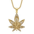 Gold plated maple leaf pendant necklace with rhinestones on classic box chain - Gold Pendant Only
