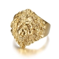 Herren Hip-Hop Löwenkopf Ring in Gold-Vakuum-Plattierung mit geprägtem Löwengesicht - US 7 / Gold