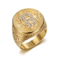 Anello Bitcoin dorato con cristalli e incisione laterale Vires In Numeris da uomo - US 7 / Oro